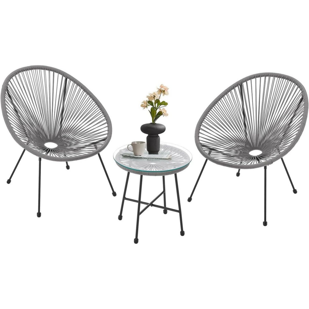 Tavolo Juskys Set di mobili da balcone Ostana 3 pezzi - Tavolo e 2 poltrone - Eleg