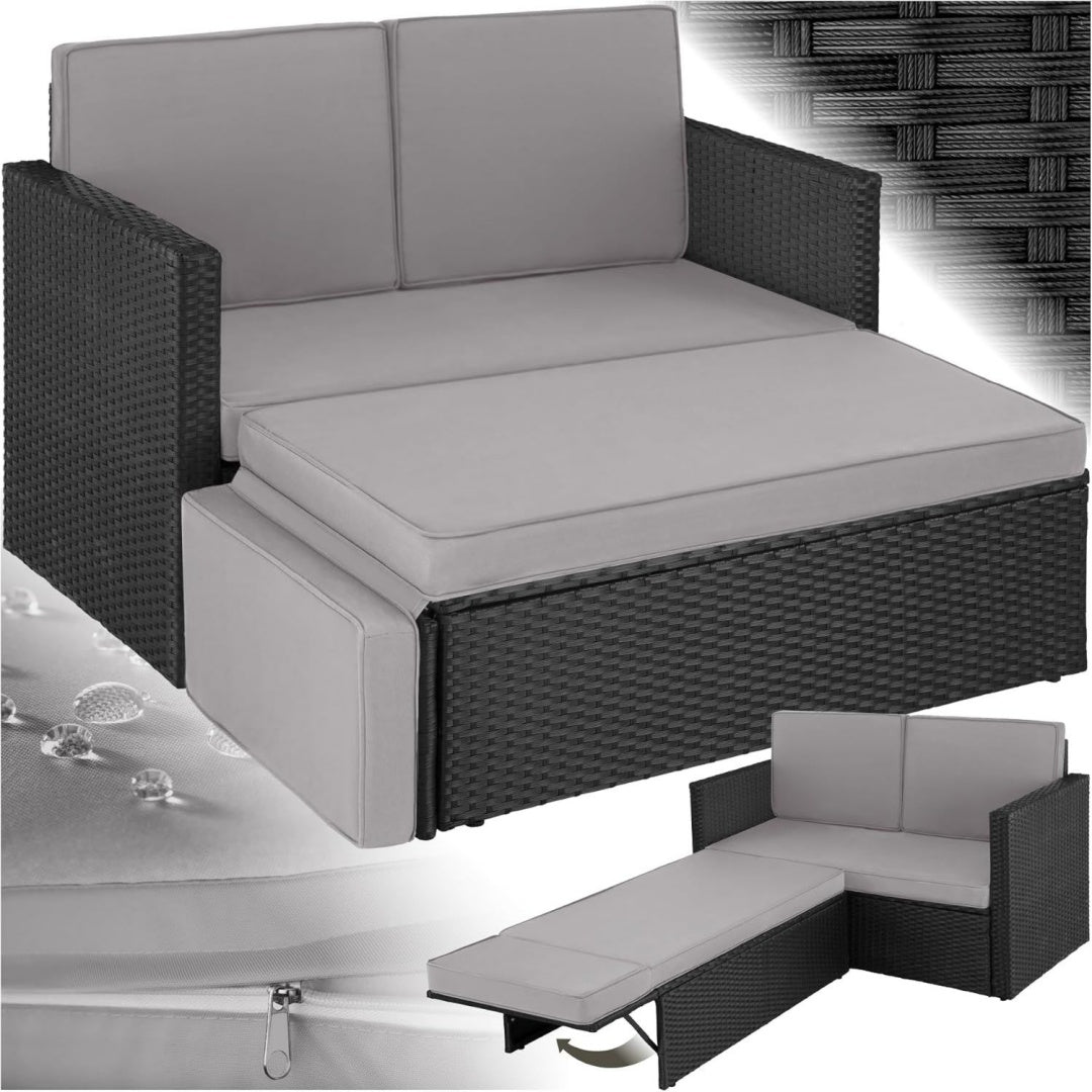 Divano Divano Lounge in Rattan Corfu, Componibile, Pouf con Sostegno Pieg