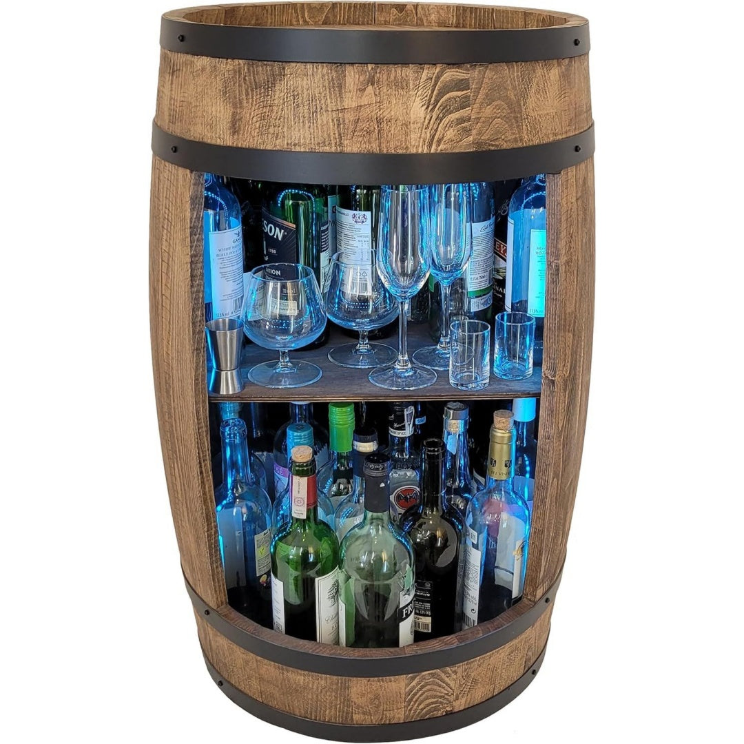 Armadio weeco Mobiletto bar a barile in legno con illuminazione a LED RGB, Minibar