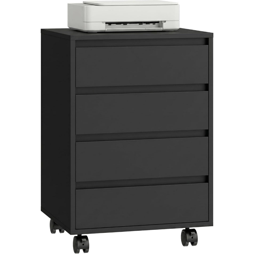 Armadio Schedario mobile, 4 cassetti, Armadietto sotto scrivania, Nero