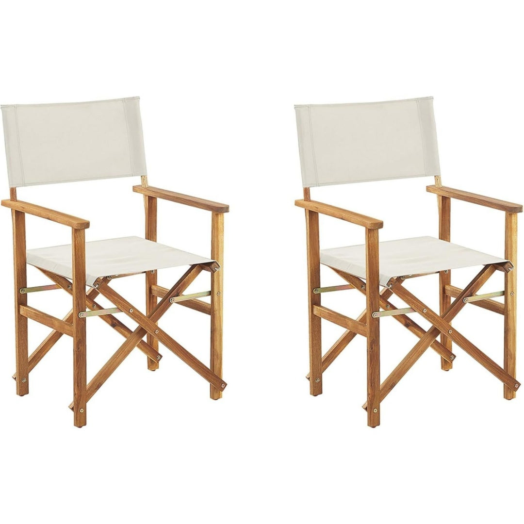 Sedia Beliani Set di 2 Sedie da Regista in Legno Chiaro di Acacia e Bianco Sporco