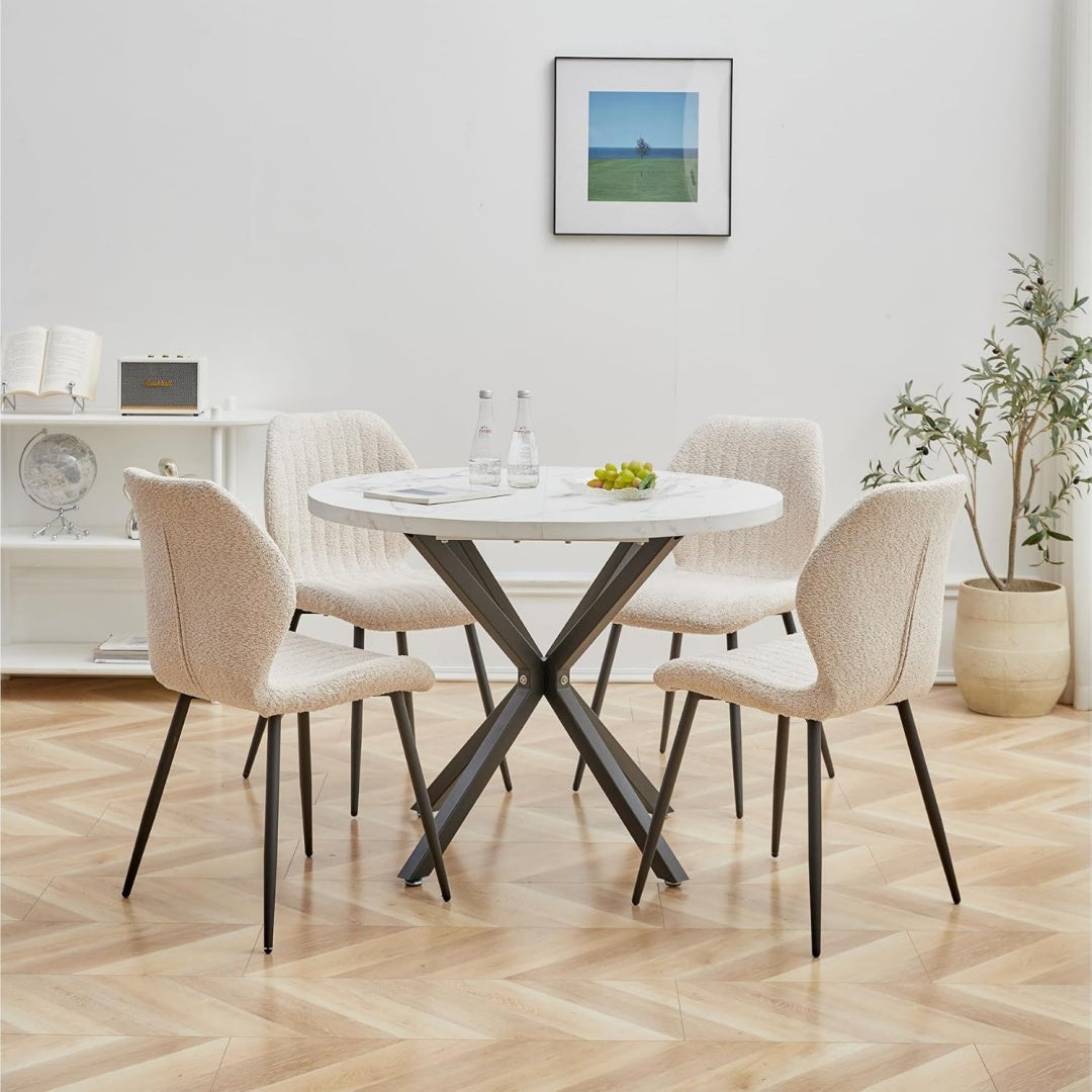 Tavolo Set Sala da Pranzo, Tavolo da Pranzo Rotondo da 100 cm con 4 Sedie da Pranz